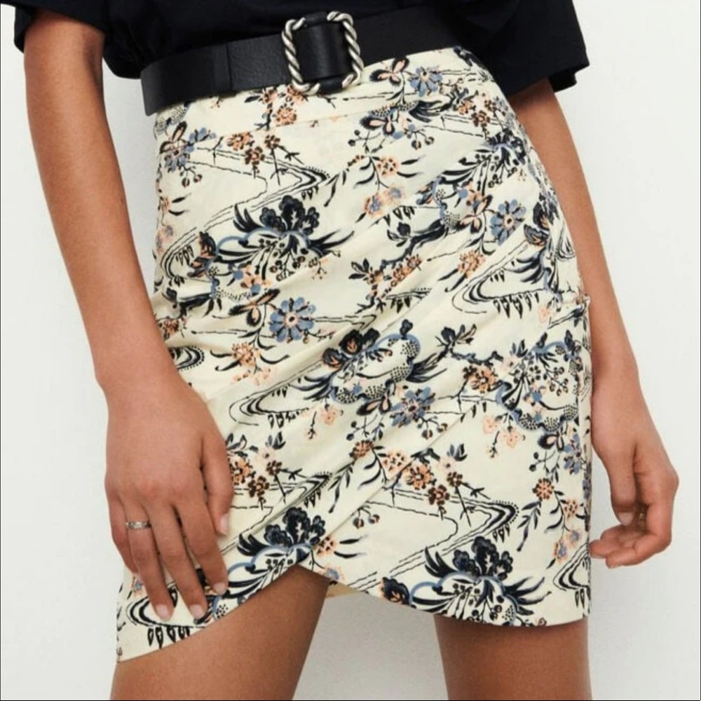 ba&sh Floral Mini Skirt in Cream and Black